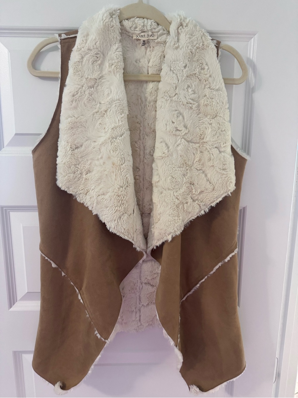 Double Zero Tan Faux-Suede Vest with Cream Shearling